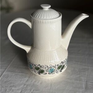 Kathie Winkle SanTropez Large Teapot Heirloom Cream Ceramic Teapot Floral Design